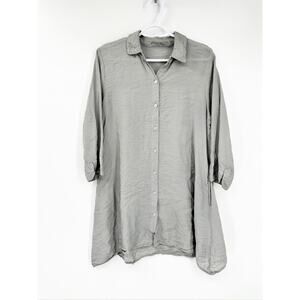 Cut Loose Gray 3/4 Sleeve Button Front Relaxed Rayon Shirt Size Small